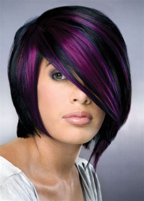 short black hair with purple highlights